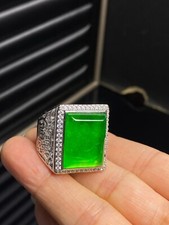 Certified Rare Natural Perfect High Ice Green Emerald Jade Jadeite Men's Rings
