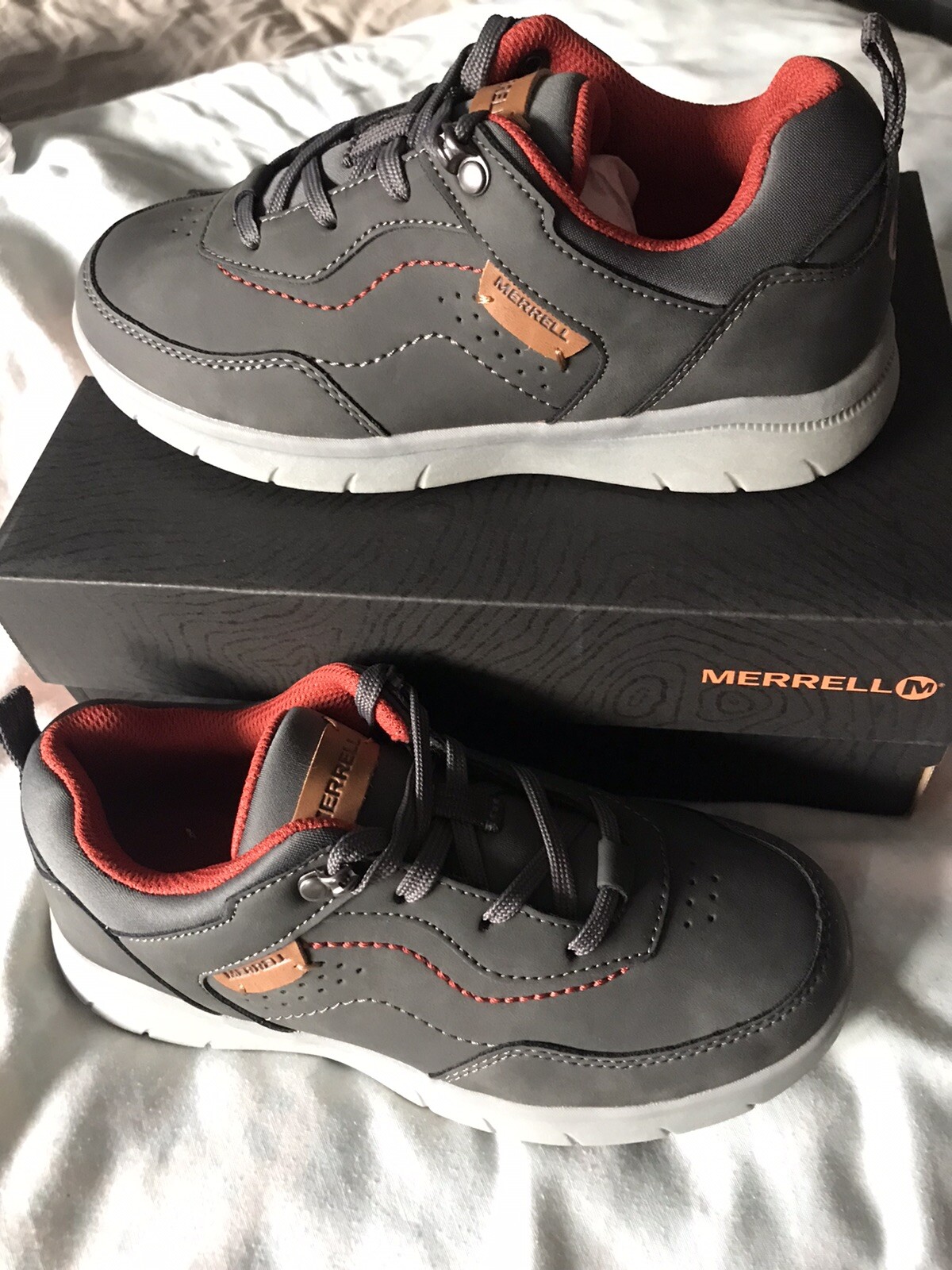 scarpe da ginnastica merrell ragazze bambini autentiche escursionismo passeggio ragazzo taglia 5 grigie nuove