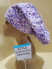 Daisies Clusters purple Women's Euro/Chef Surgical Scrub Hat/Cap Handmade