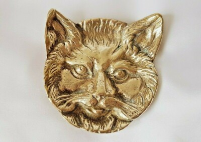 Katze ~ Messing Schmuckschale ~ Vintage ~ schwer ~ massiv Messing ~ 9 cm breit