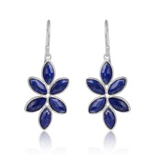 Lapis Gemstone 925 Sterling Fine Silver Handmade Designer Earrings Jewelry