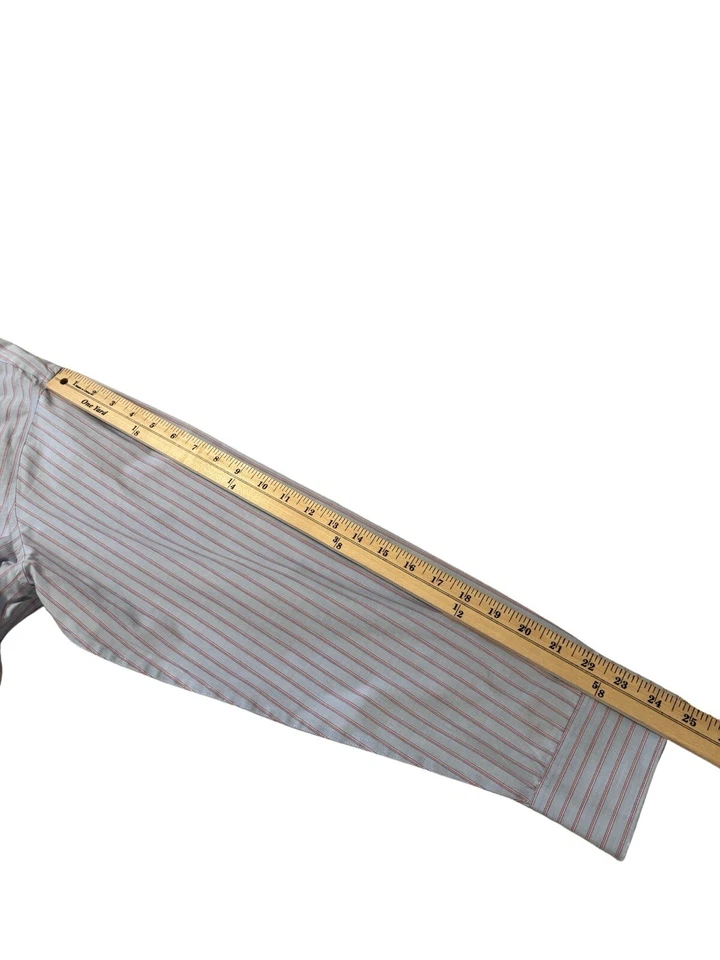 Camisa masculina listrada rosa azul Perry Ellis portfólio botão para baixo tamanho 16.5 34/35 - Imagem 4 de 4