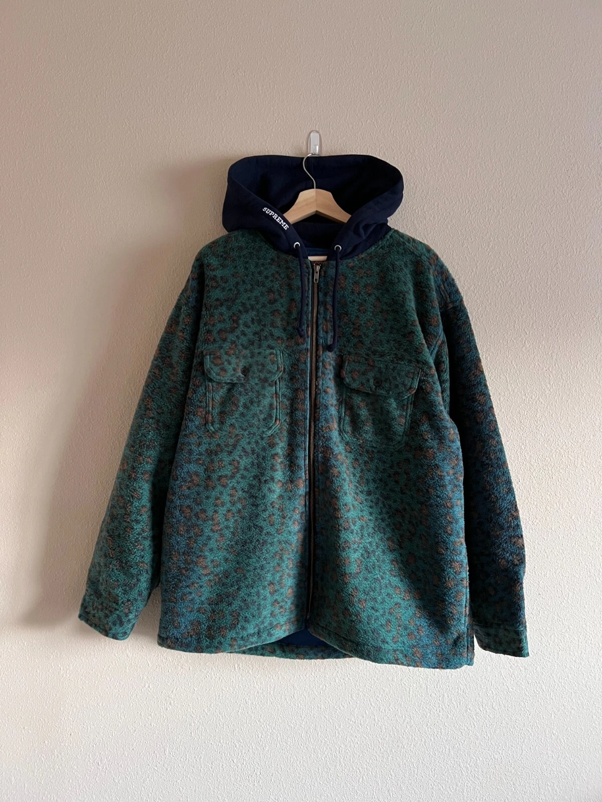 Chemise à capuche zippée polaire Supreme Leopard   Taille XL   Sarcelle   NEUVE