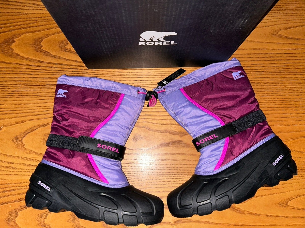 SOREL YOUTH GRADE SCHOOL FLURRY INSULATED WINTER SNOW BOOTS PURPLE SIZE  NWB