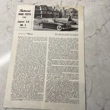 Autocar Road Test Brochure Jaguar 3.8 October 1959