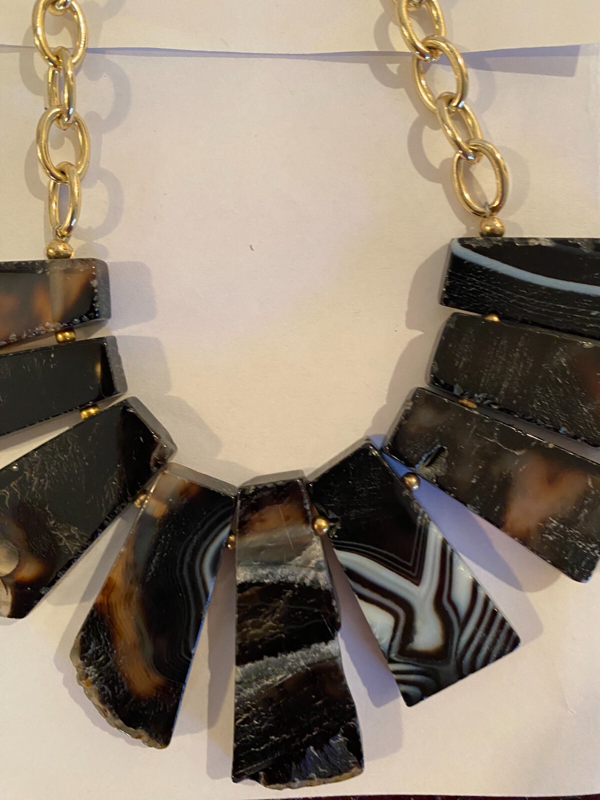 Signed Barse Black White Agate Slice Statement Ne… - image 4