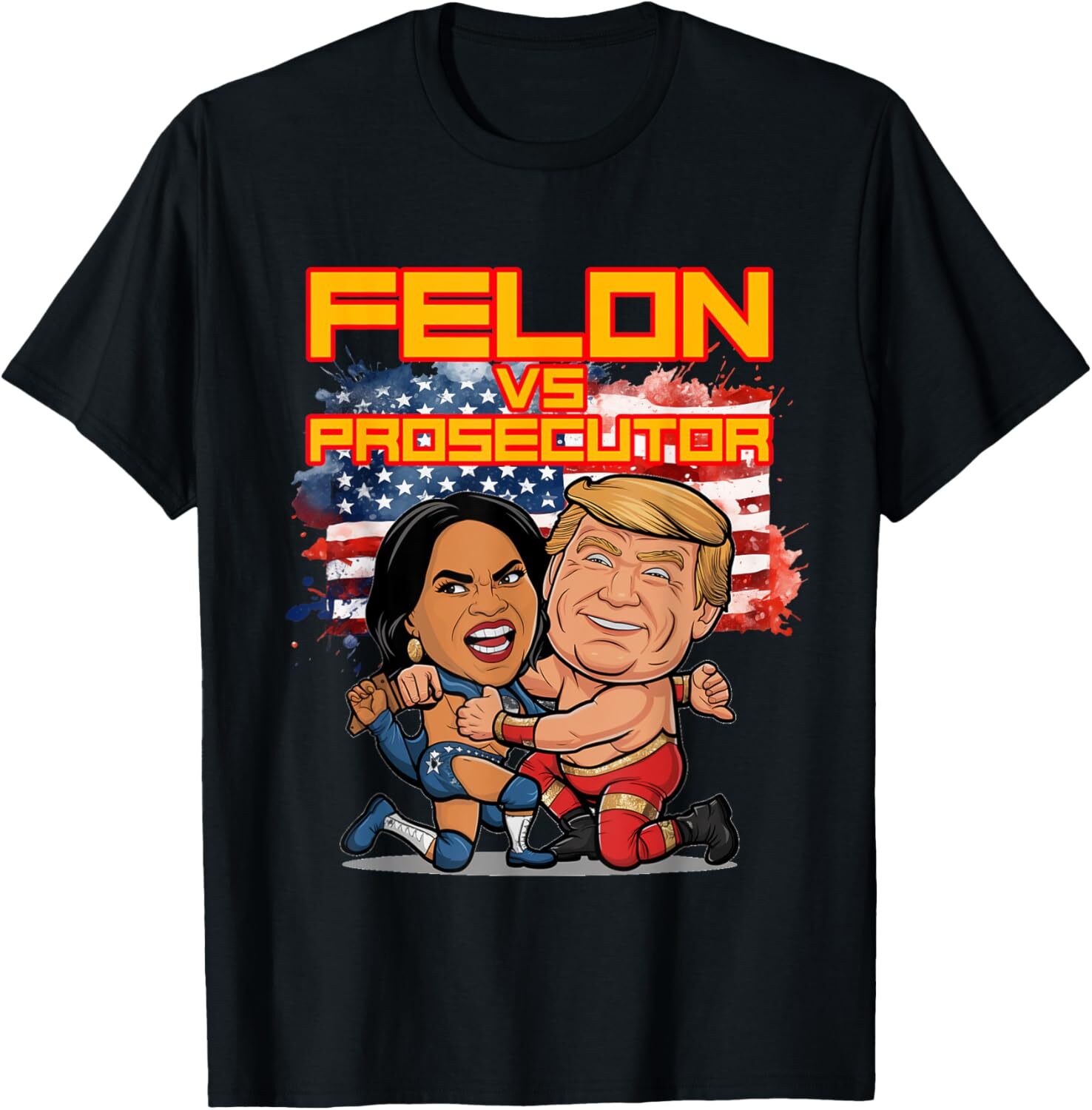 Funny Kamala Harris vs Trump Comic Battle for USA President T-Shirt