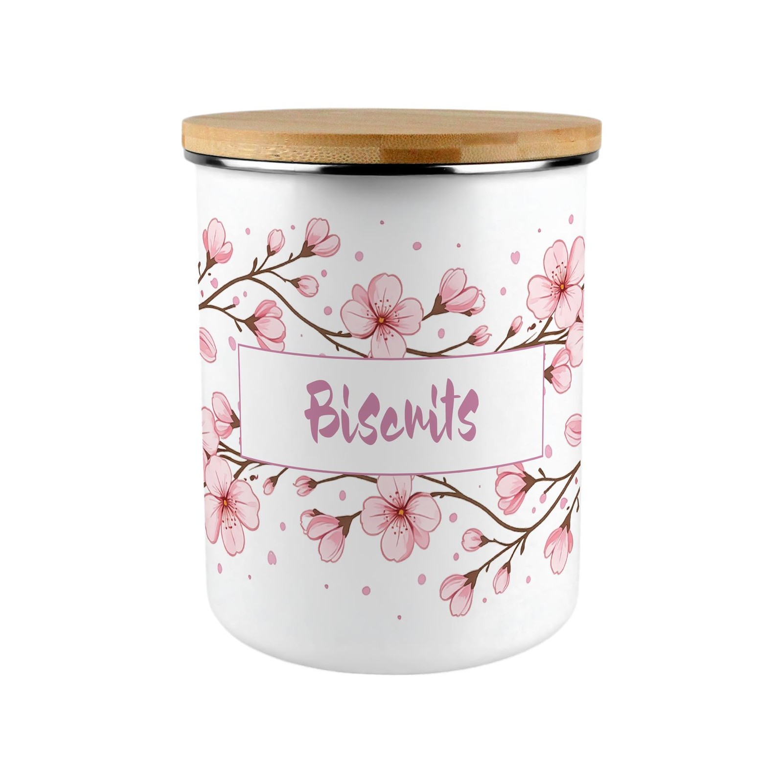 Extra Large Enamel Biscuit Canister - Pink Cherry Blossoms Kitchen Storage Gift