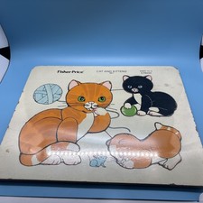Vintage Fisher Price Cat and Kittens 6 Piece Wooden Puzzle 567 11.5" x 9.5"