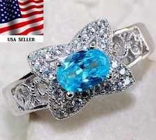 3CT Blue Topaz White Topaz 925 Sterling Silver Ring Jewelry Sz 8 GB2-8