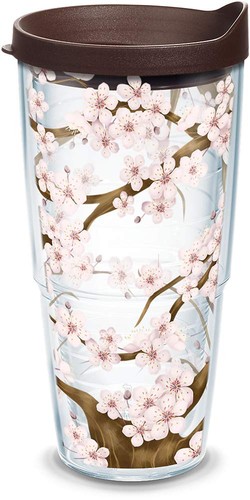 Tumbler 24 oz with Travel Lid, Cherry Blossom, 1 Count (Pack of 1)