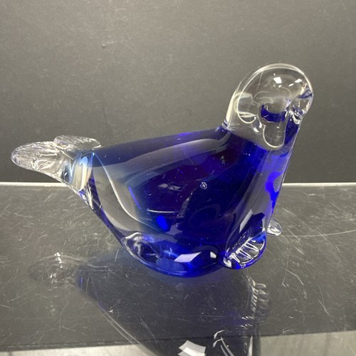 Cobalt Blue Hand Blown Art Glass ELEPHANT SEAL Approx 4.5"