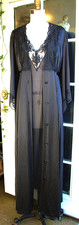 Vintage JCPenney Black Satin Nightgown  Button  Down Robe Set Gothic Lace Bell M