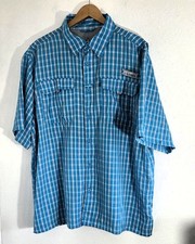 Habit Solar Finder Men's Blue Plaid Vented Button Down Pockets Shirt Size XL
