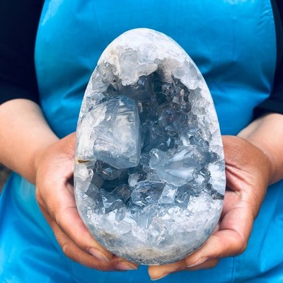 4.35LB Natural Celestite Geode Cluster Sky Blue Crystal Cave reiki Healing