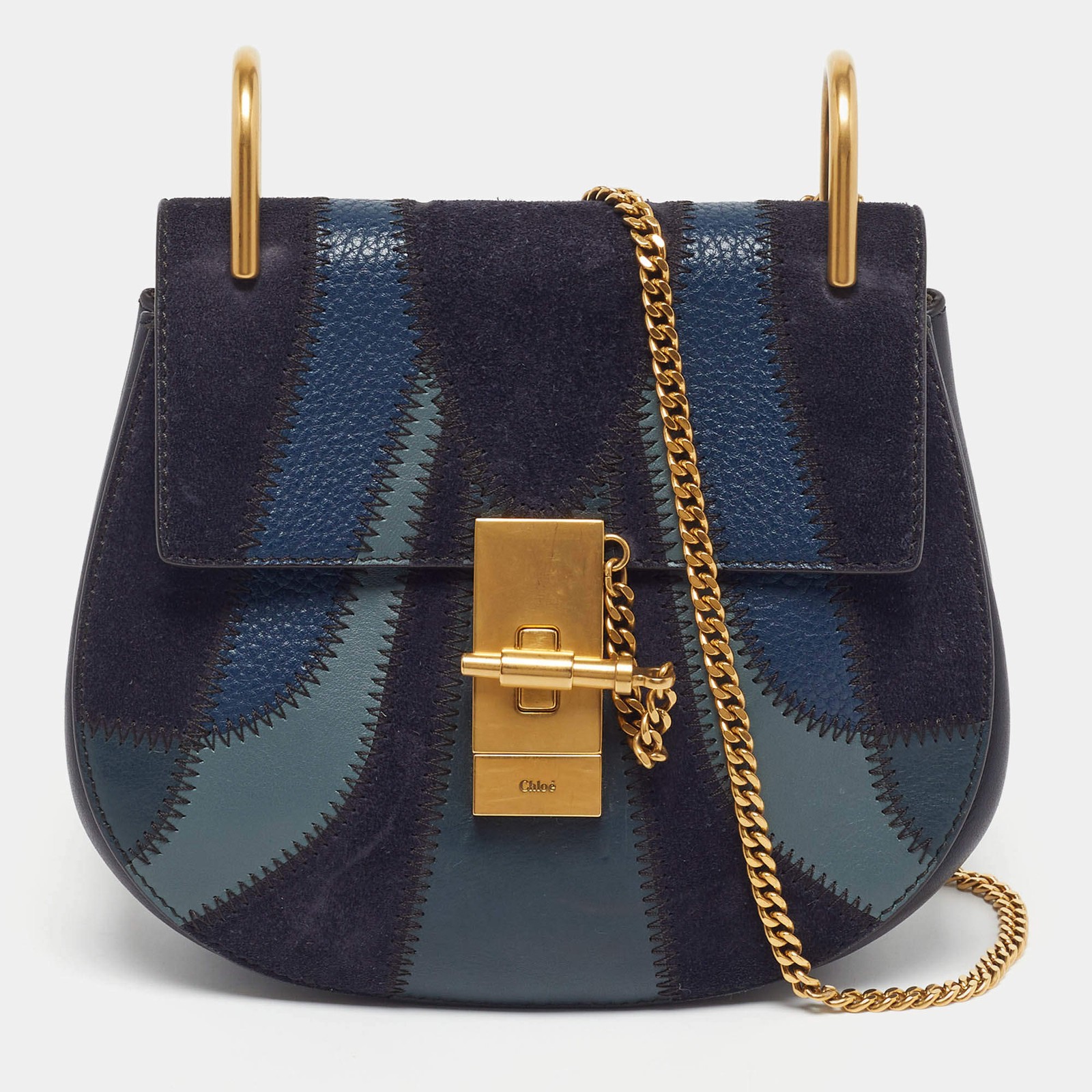 Chloe Drew Patchwork Mini Blue Chain Shoulder Bag - image 1