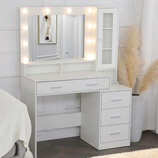 Tavolo da Trucco con Specchio Illuminazione LED 5 Cassetti e Presa - Tavolo Trucco