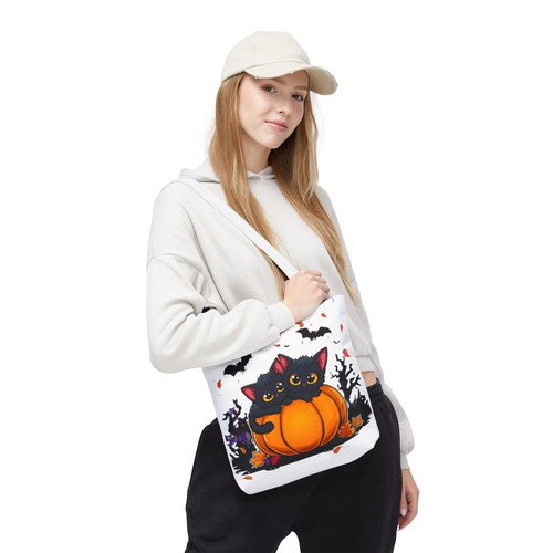 Cute Black Cat Halloween Tote Bag Pumpkin Cat Lovers Fall Gift - Picture 15 of 41