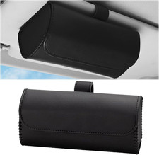 Magnetic Car Sunglasses Case Visor Clip PU Leather Holder Organizer Black