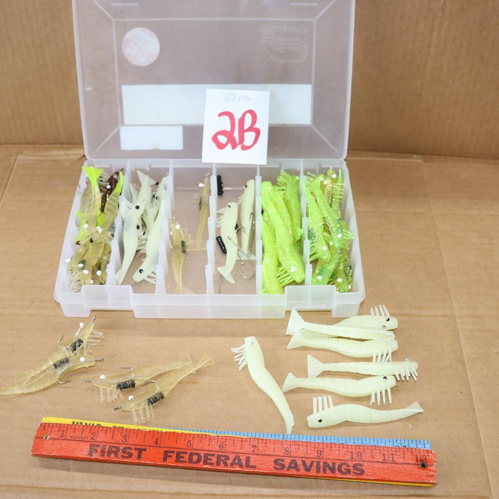 Lot 2B/3C 2 Tackle Boxes of DOA 3" Shrimp Fishing Lure Baits 100+ pcs Cases Incl - Image 4