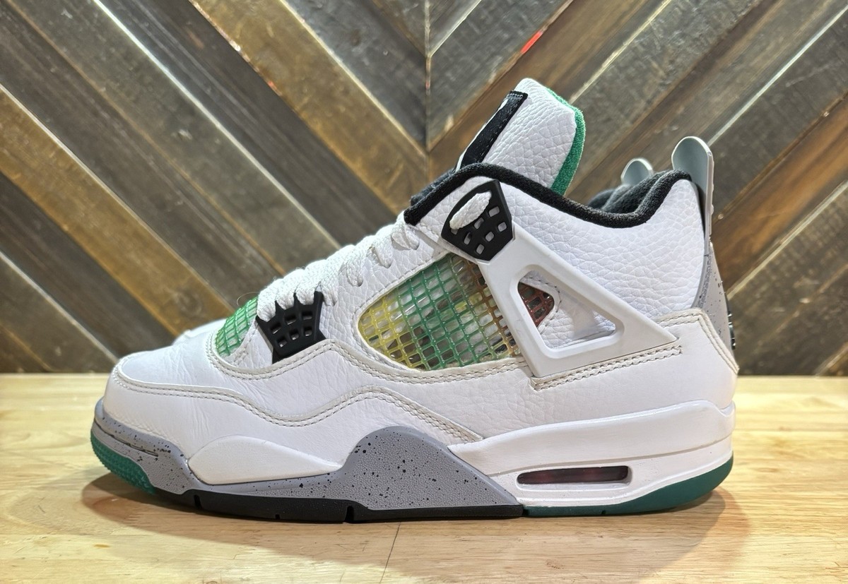 CRISP NIKE AIR JORDAN 4 RETRO LUCID GREEN RASTA/REGGAE, SIZE 6.5