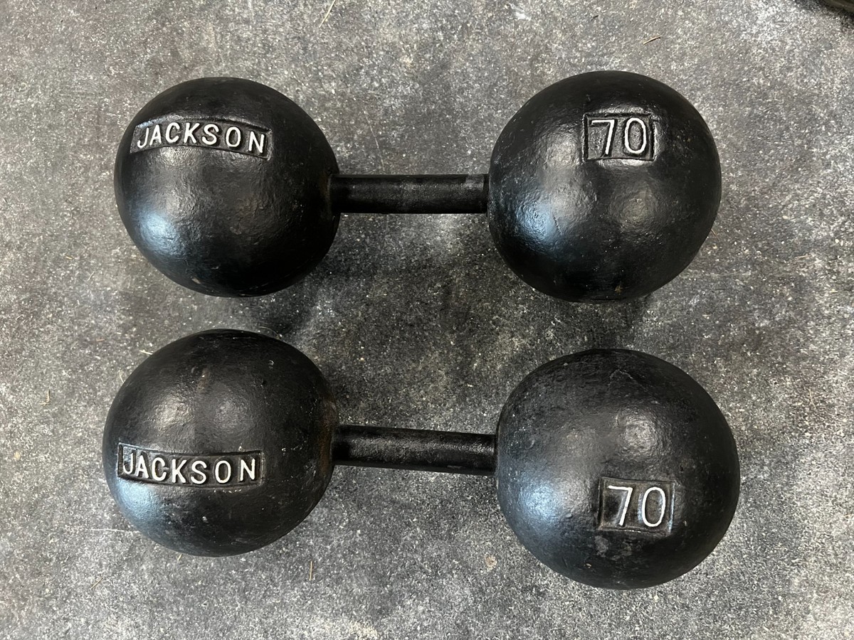 Vintage Set of Jackson 70LB Globe Dumbbells