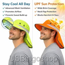 Men Neck Flap Boonie High Visibility Safety Reflective Waterproof Bucket Hat Cap