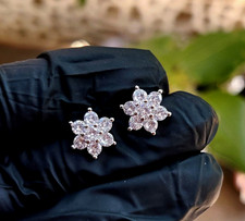 1.20Ct Round Cut Lab Created Diamond Flower Stud Earrings 14K White Gold Plated