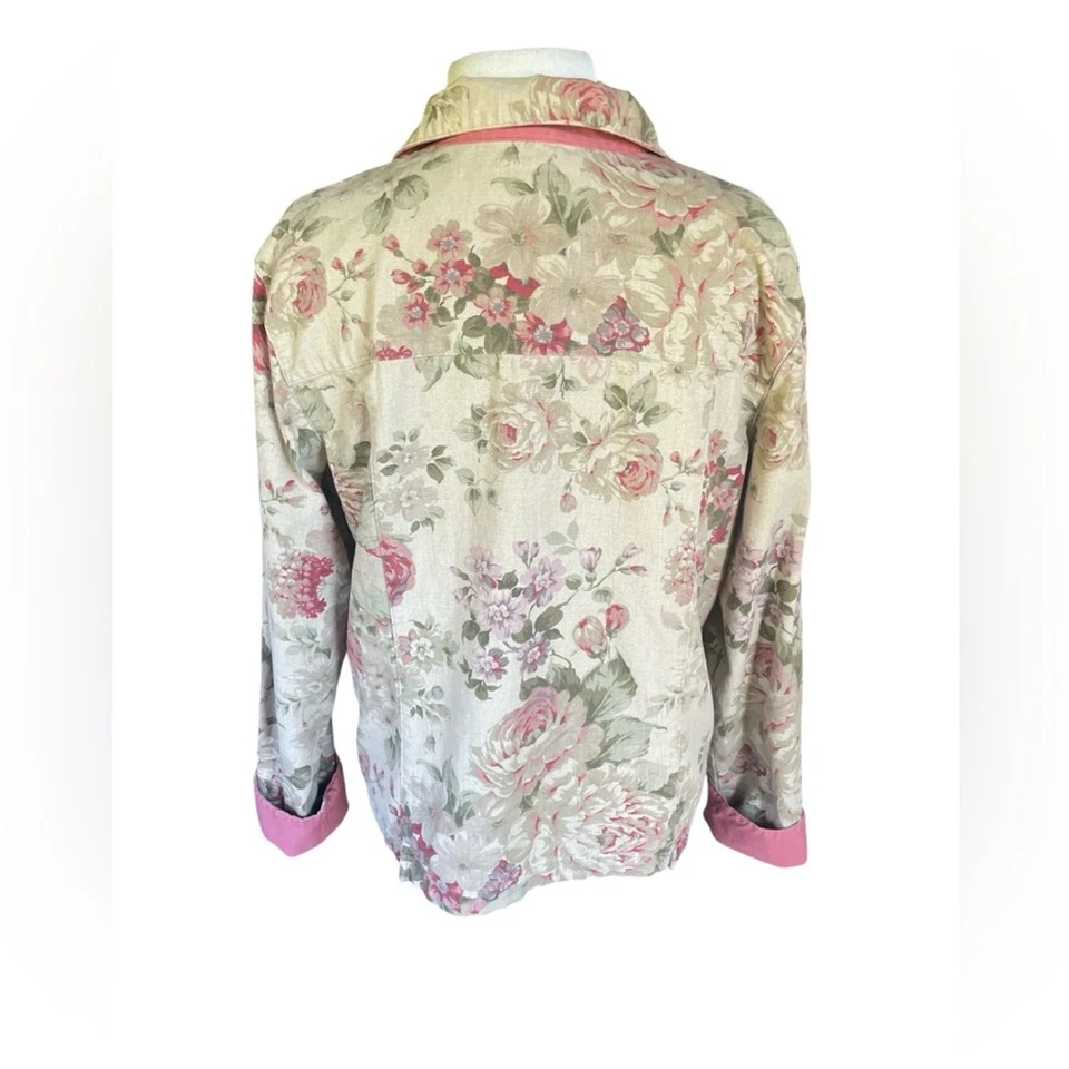 Chaqueta Coldwater Creek Floral para Mujer Grande Rosa Borde Algodón Cottagecore Foto 4 de 4