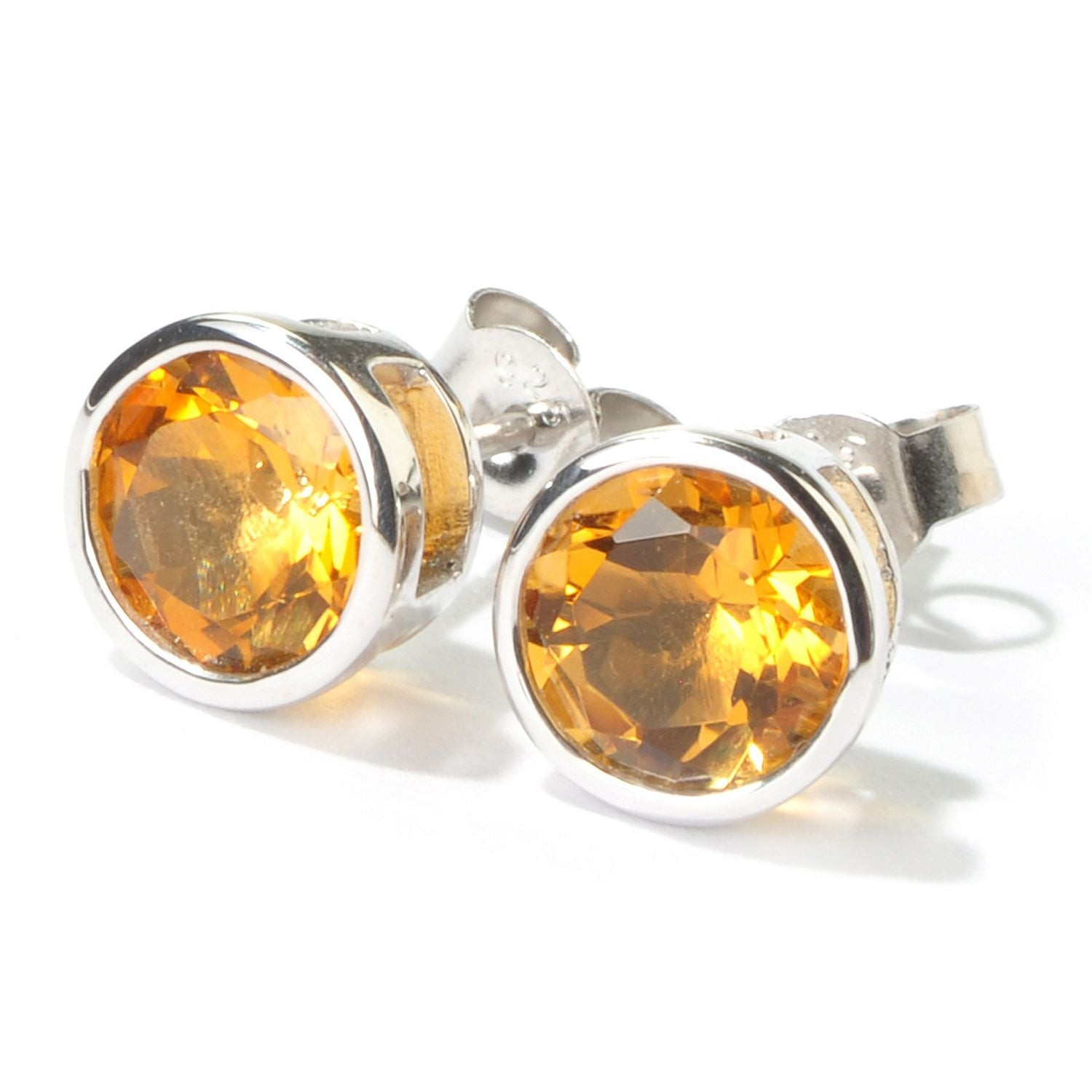 925 Sterling Silver Madeira Citrine Round Stud Earrings for Women