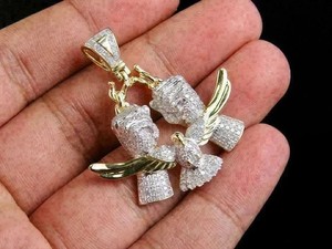 Authentic 14K Two Tone Gold Plated 3Ct Round Simulated Diamond Men's Flying Dove Pendant