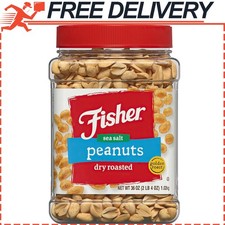Fisher Snack Sea Salt Dry Roasted Peanuts, No Artificial Colors or Flavors, 36oz