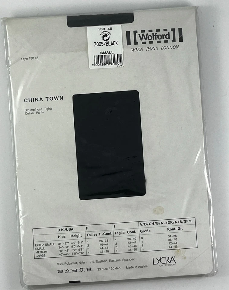 Винтажные колготки Wolford China Town черный узор S маленькие новые нераспакованные - Изображение 2 из 2