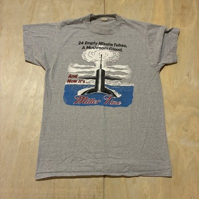 Vintage 80s Miller Time Nuclear Submarine T-Shirt XL Missile Mushroom Cloud USA