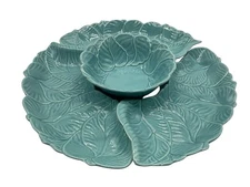 California Pottery 4 piece Turquoise Chip and Dip Set Made in USA MCM Serveware