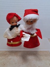 Vintage Japan Christmas Decor Santa And Mrs Claus Cardboard Dolls 4" Handmade