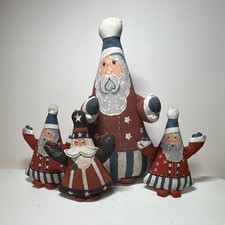 Set of 4 Handmade Vintage Canvas Stuffed Santa Freestanding Folk Art Americana