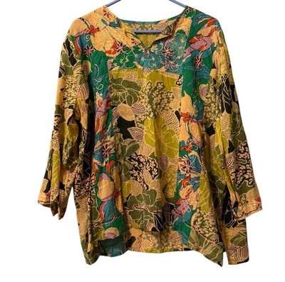Kathmandu To You Women Measured Tropical Hawaiian Tunic Top Long Sleeve Rayon