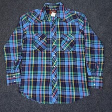 Wrangler Western Pearl Snap Shirt Mens M Blue Plaid Cowboy Rodeo