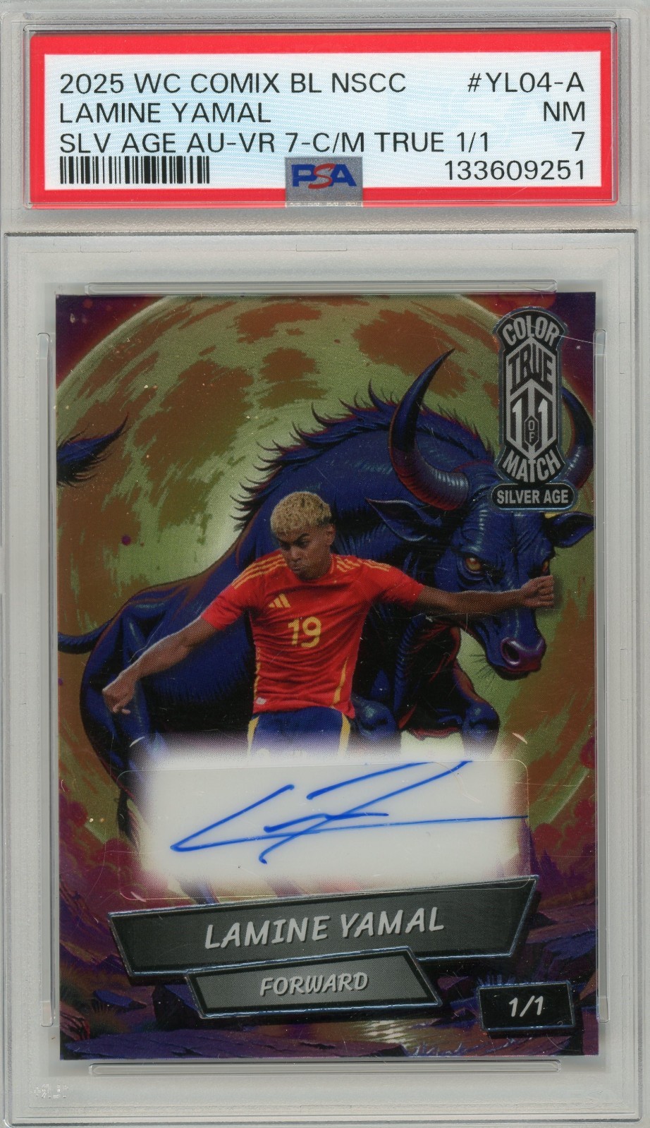 Lamine Yamal 1/1 RC 2024 Wild Card Color Match True 1/1 Silver Age Auto PSA 7