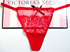 VICTORIA'S SECRET DREAM ANGELS V-String Thong Panty L LARGE Red Lace Mesh VS