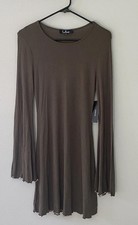 NWT Lulus Olive Green Cardiff Ribbed Stretch Bell Long Sleeve Knit Dress Medium