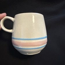 Vintage McCoy Pottery Cream W/ Pink & Blue St...