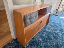 Ercol Bed Head with storage, 1970s + 2 year old double divan bed & mattress 