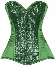 Daisy Corset Top Drawer Green Sequin Steel Boned Zip Bustier Mermaid Siren Fairy