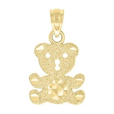Real 10K Yellow Gold Women's Textured  Diamond Cut Small Teddy Bear Toy Pendant