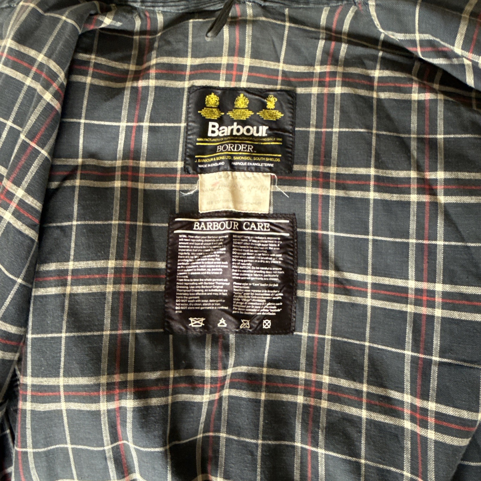 Vintage 1990s Navy Barbour A205 Border Waxed Jacket 44 112 XL + Removable Lining image 6