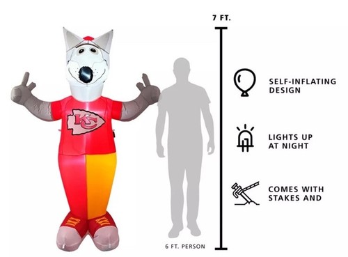 NFL Kansas City Chiefs KC Wolf Mascota Patio Decoración LED’s 7’ Inflable - Imagen 2 de 6