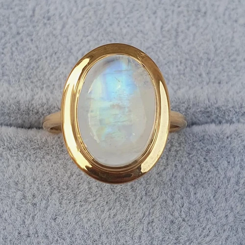 Oval Moonstone Ring 18K Gold Vermeil | Cabochon Gemstone | Elegant Women Jewelry