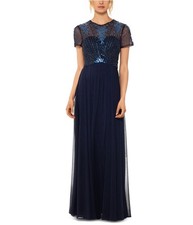 Betsy  Adam Womens Embellished-Bodice Gown A-line Dress, navy, 12